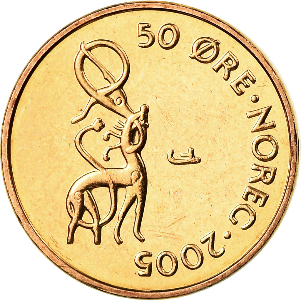 Coin, Norway, Harald V, 50 Öre, 2005, MS(63), Bronze, KM:460