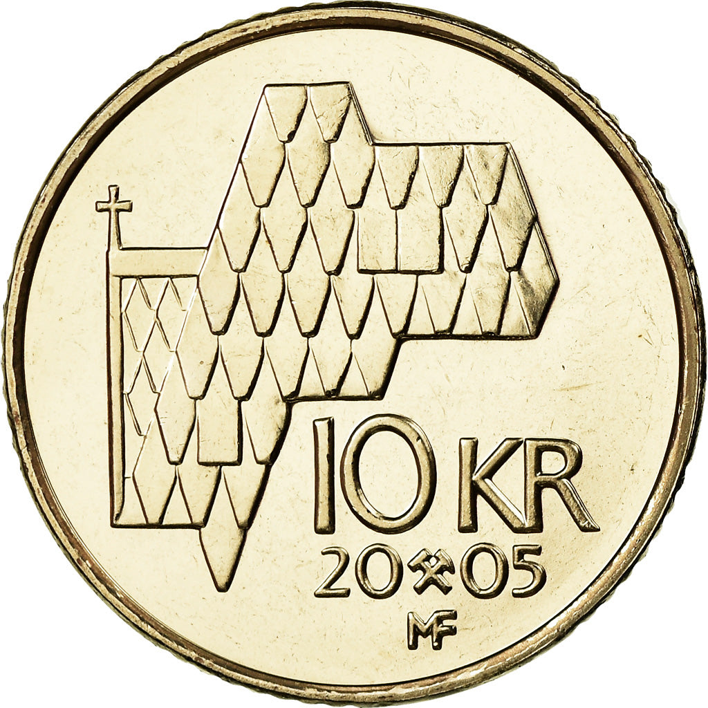 Coin, Norway, Harald V, 10 Kroner, 2005, MS(63), Nickel-brass, KM:457