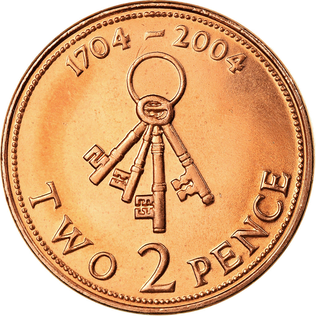 Coin, Gibraltar, Elizabeth II, 2 Pence, 2004, MS(63), Copper Plated Steel