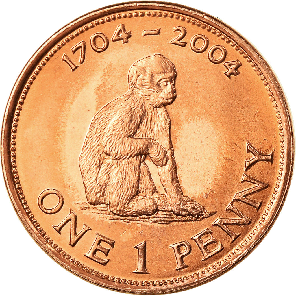 Coin, Gibraltar, Elizabeth II, Penny, 2004, MS(63), Copper Plated Steel, KM:1046