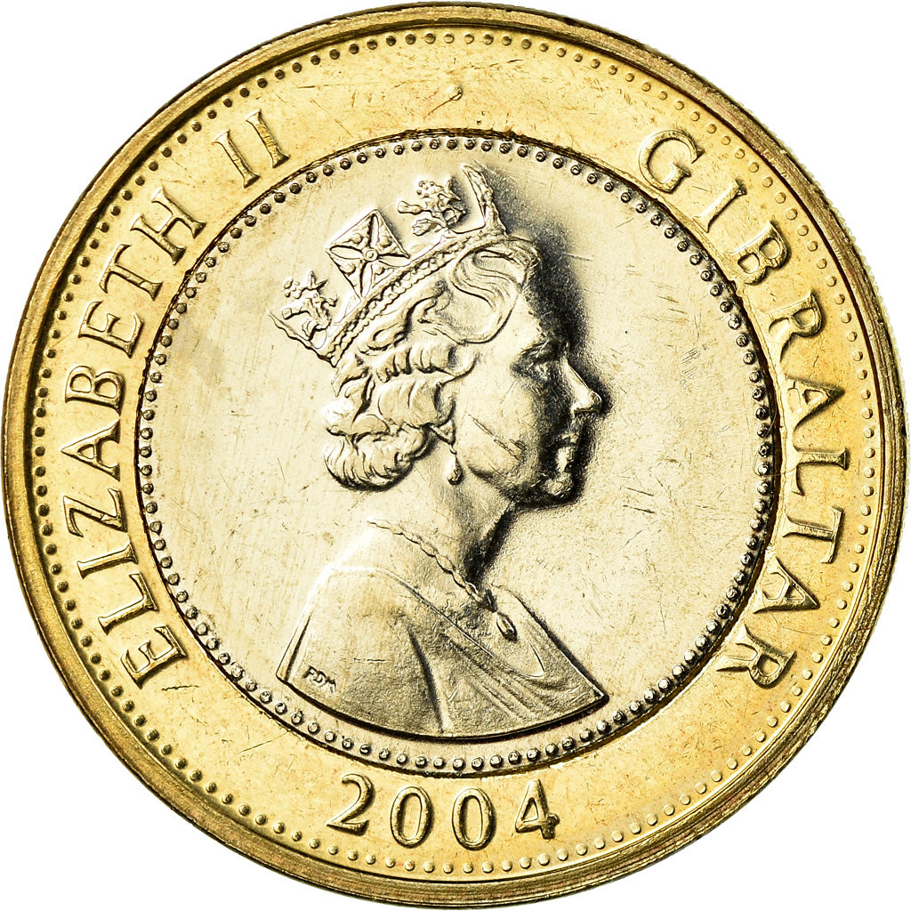 Coin, Gibraltar, Elizabeth II, 2 Pounds, 2004, Pobjoy Mint, MS(63), Bi-Metallic