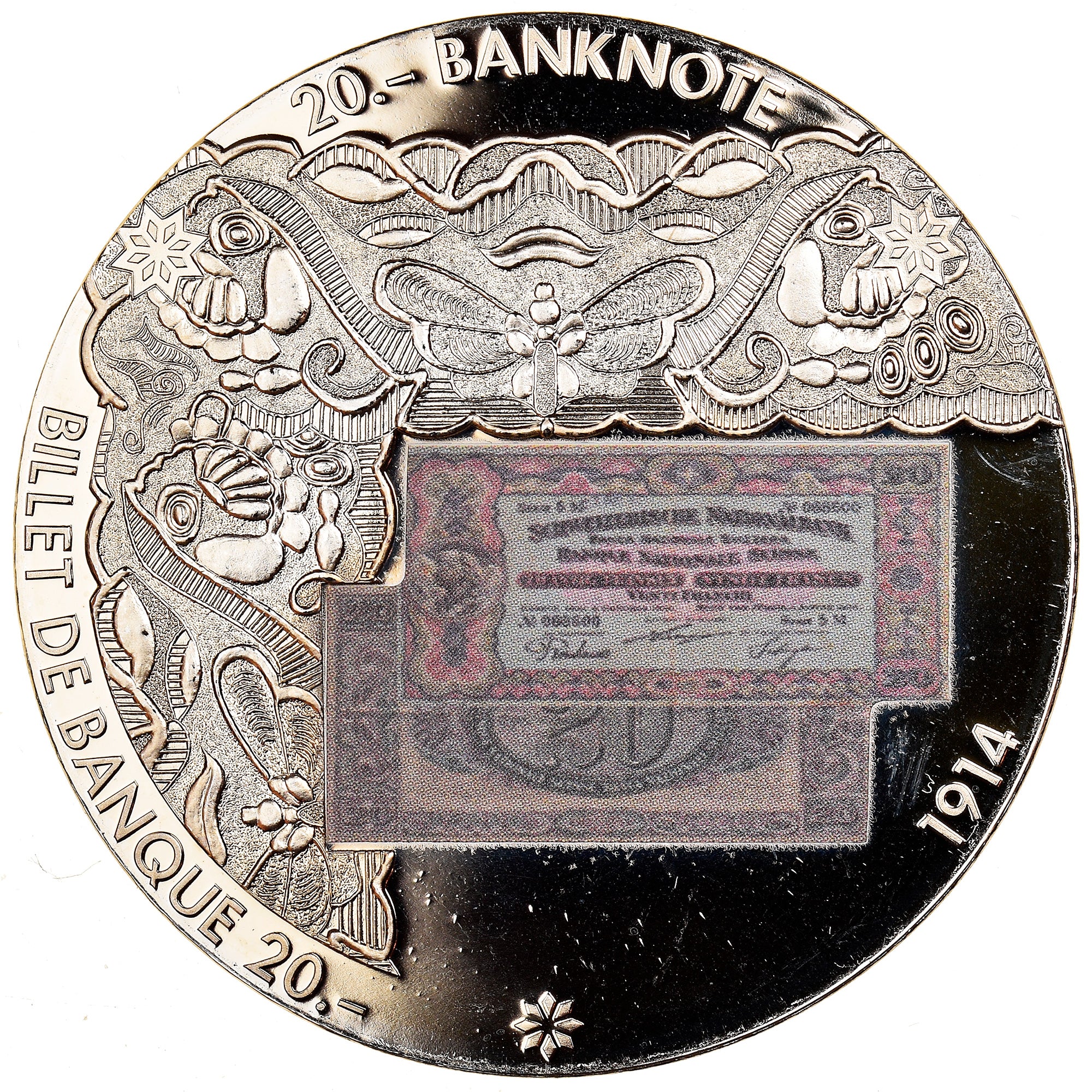 Switzerland, Medal, Billet de Banque 20 Francs, 1914, MS(63), Copper-nickel