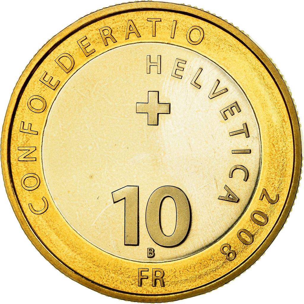 Coin, Switzerland, 10 Francs, 2008, Bern, Proof, MS(65-70), Bi-Metallic, KM:126