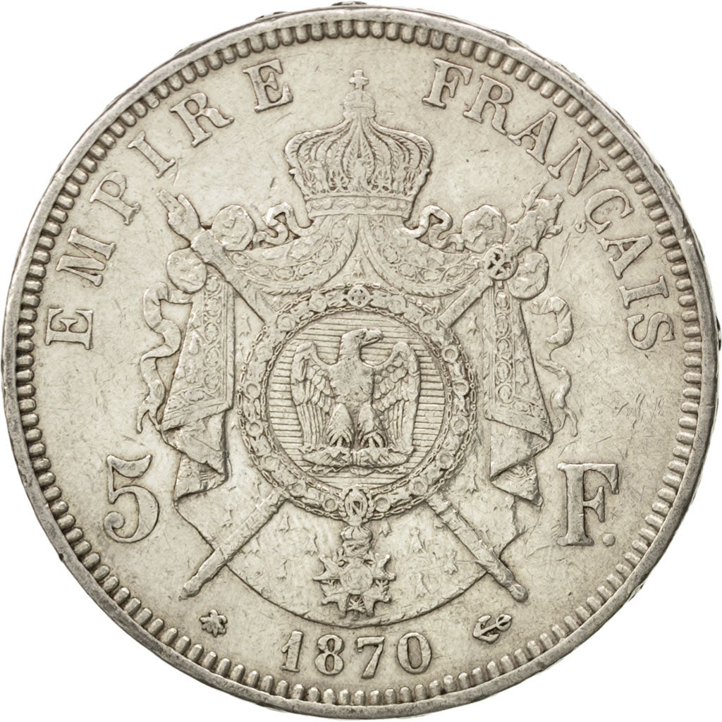 FRANCE, Napoléon III, 5 Francs, 1870, Paris, KM #799.1, EF(40-45), Silver, G...
