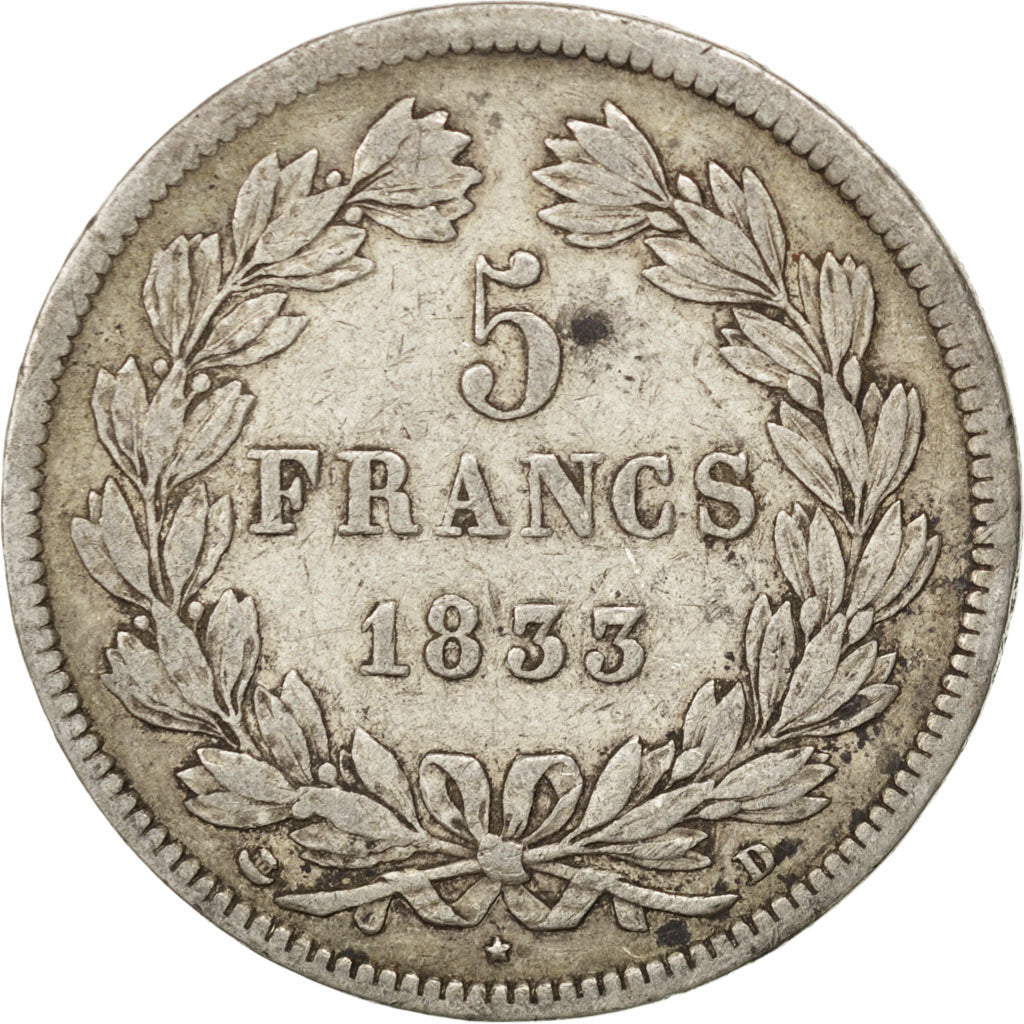 Louis Philippe Ier, 5 Francs tête laurée, 1833 D, KM 749.4