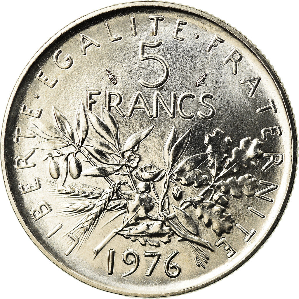 Moneda, Francia, Semeuse, 5 Francs, 1976, Paris, FDC, Níquel recubierto de