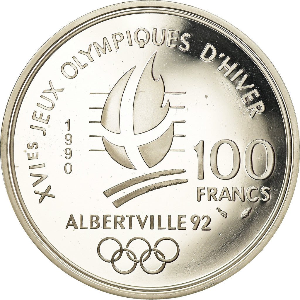 Coin, France, albertville 92, 100 Francs, 1990, Proof, MS(63), Silver, KM:984