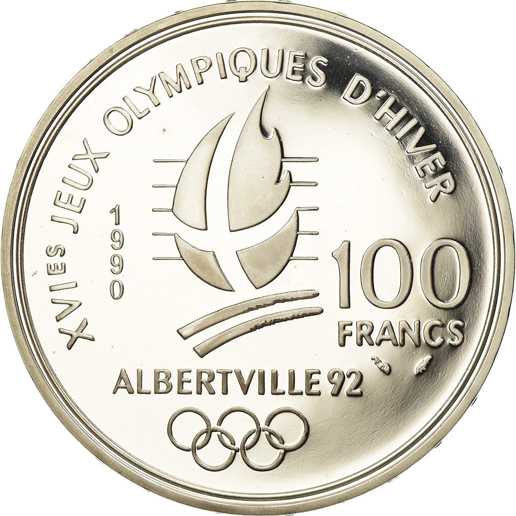 Coin, France, albertville 92, 100 Francs, 1990, Proof, MS(63), Silver, KM:980