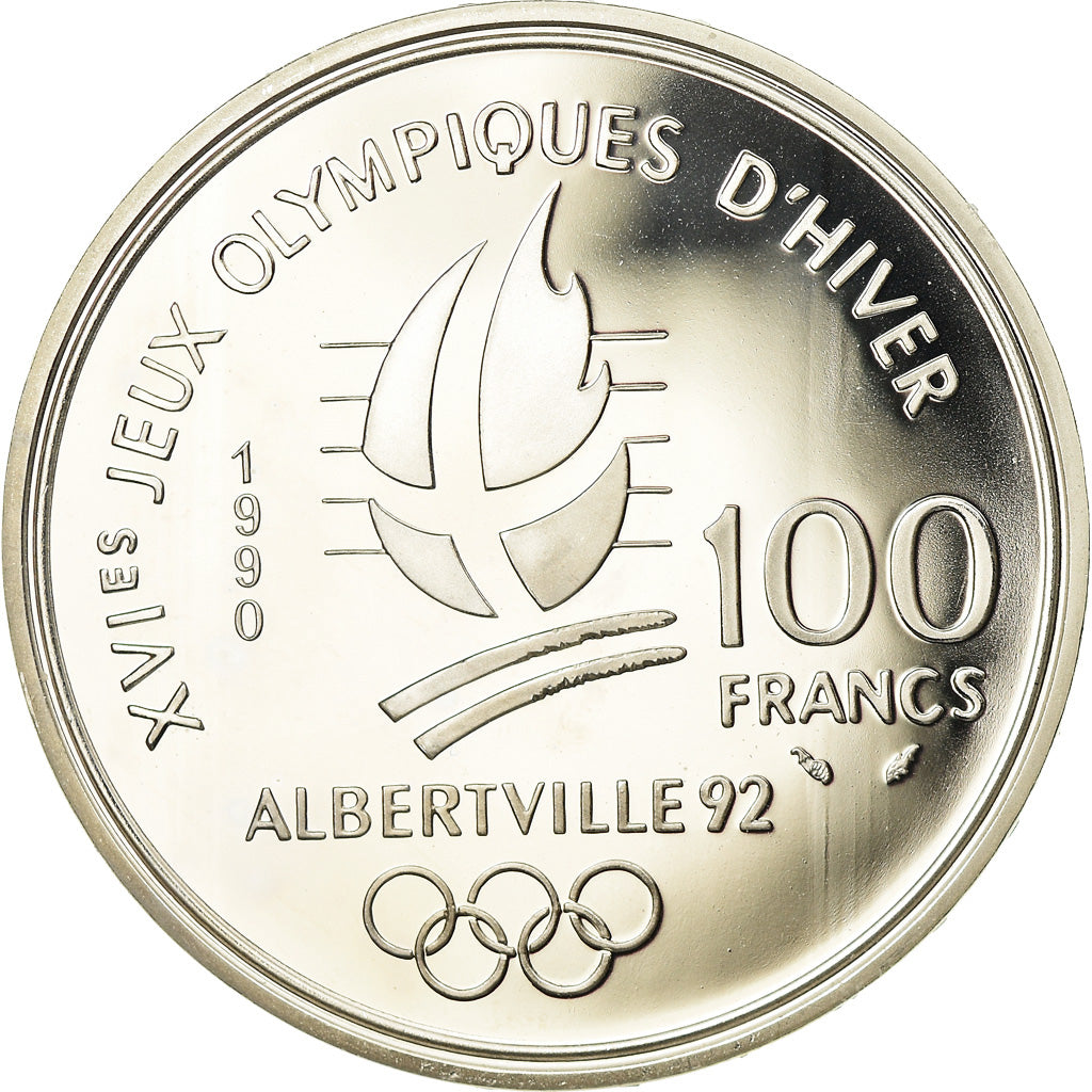 Moneta, Francia, albertville 92, 100 Francs, 1990, Proof, SPL, Argento, KM:983