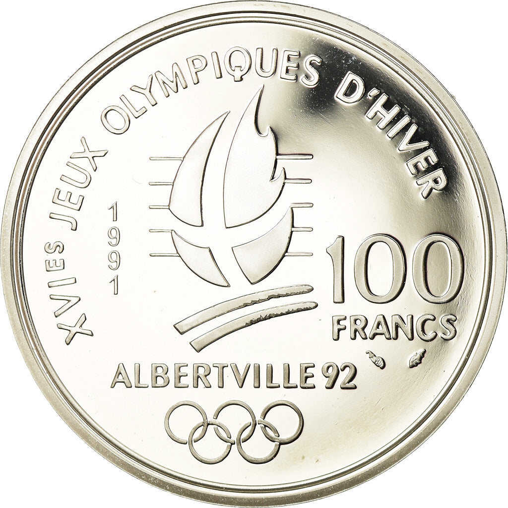 Coin, France, albertville 92, 100 Francs, 1991, Proof, MS(63), Silver, KM:993