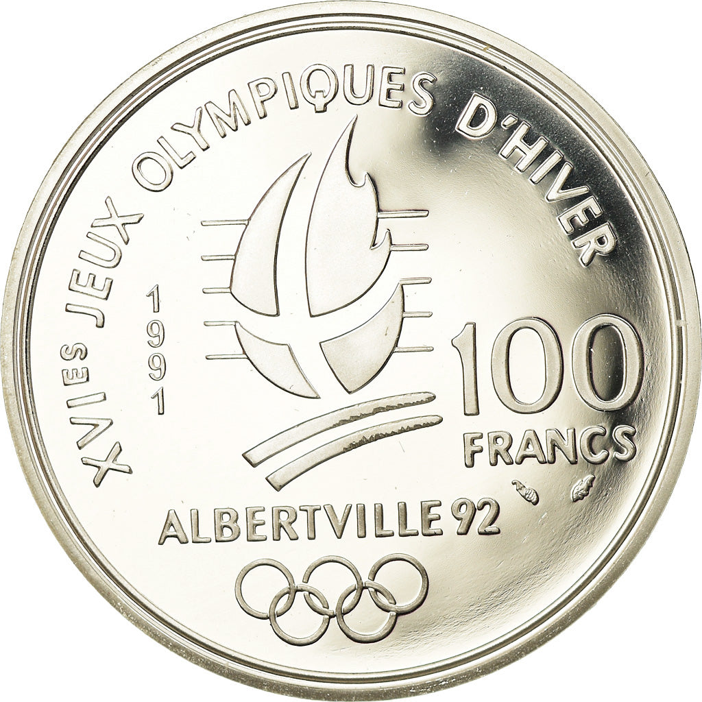Coin, France, albertville 92, 100 Francs, 1991, Proof, MS(63), Silver, KM:994