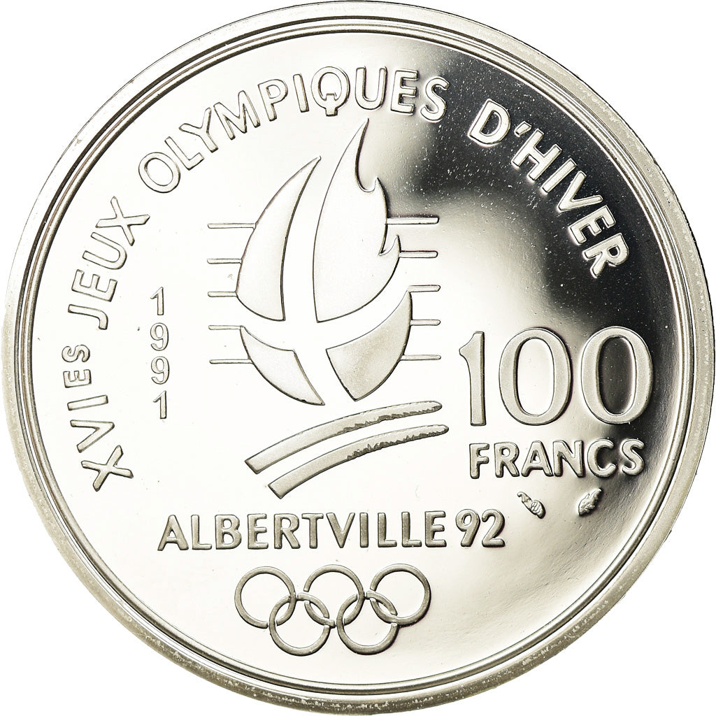 Coin, France, albertville 92, 100 Francs, 1991, Proof, MS(63), Silver, KM:995