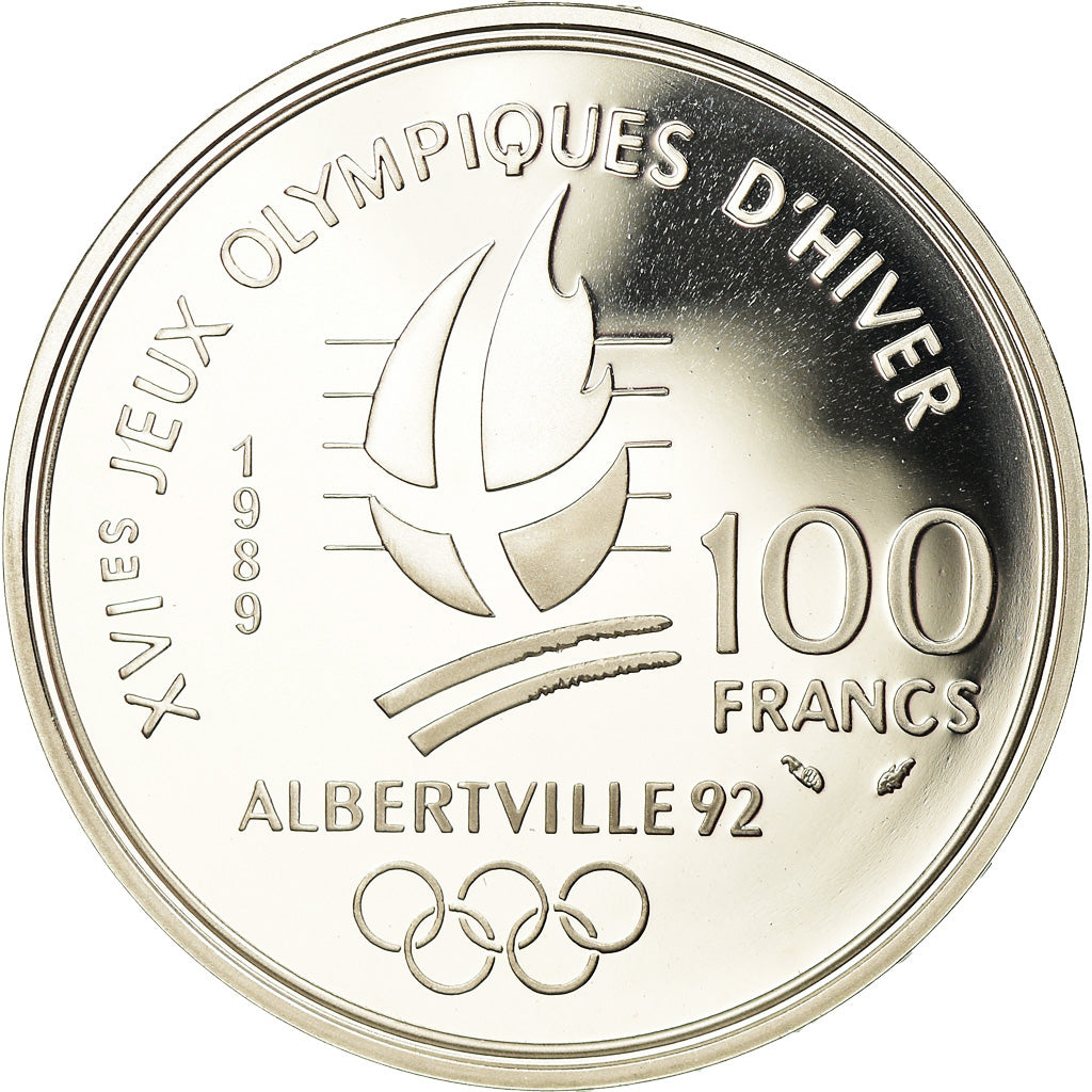 Moneta, Francia, albertville 92, 100 Francs, 1989, Proof, SPL, Argento, KM:972