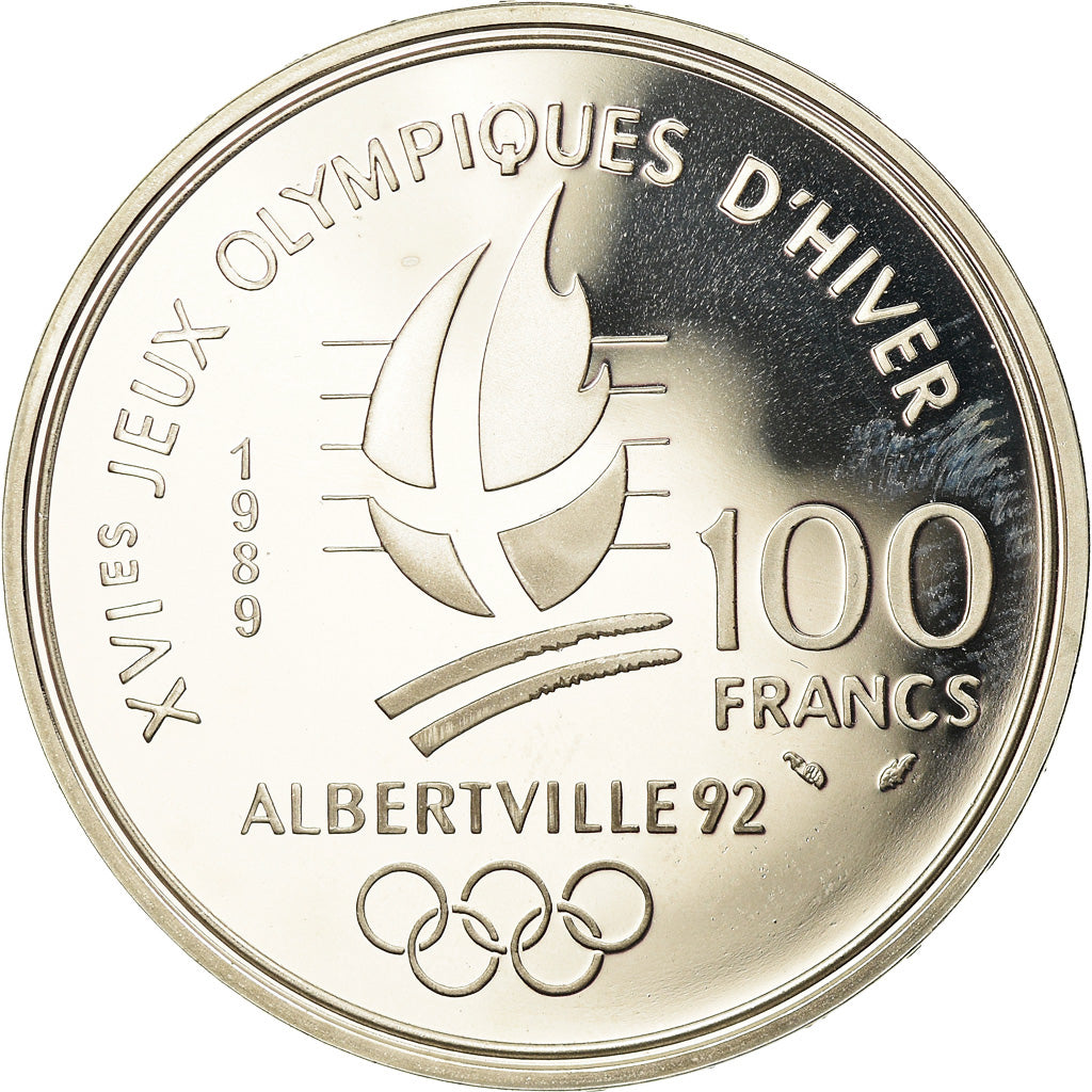 Munten, Frankrijk, albertville 92, 100 Francs, 1989, Proof, UNC-, Zilver