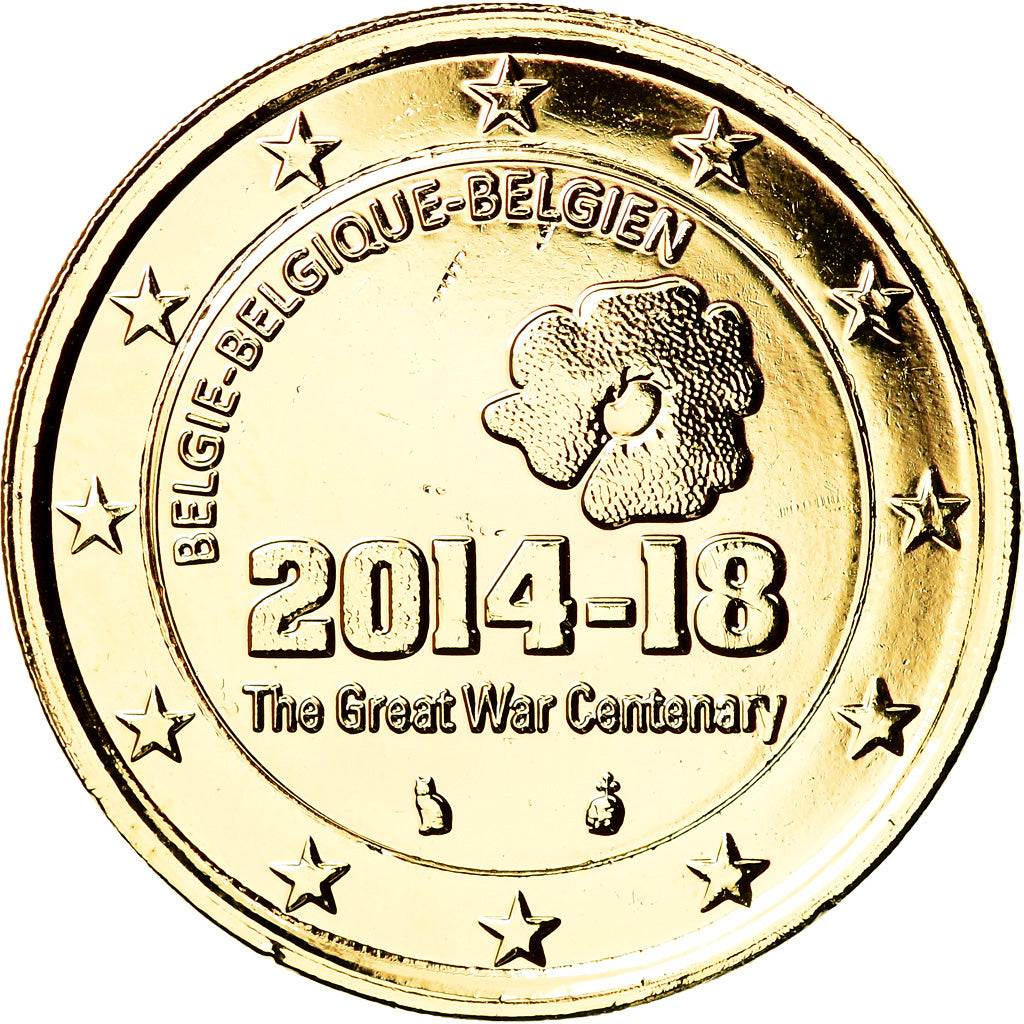Belgium, 2 Euro, The Great War Centenary, 2014, MS(63), Gold plated