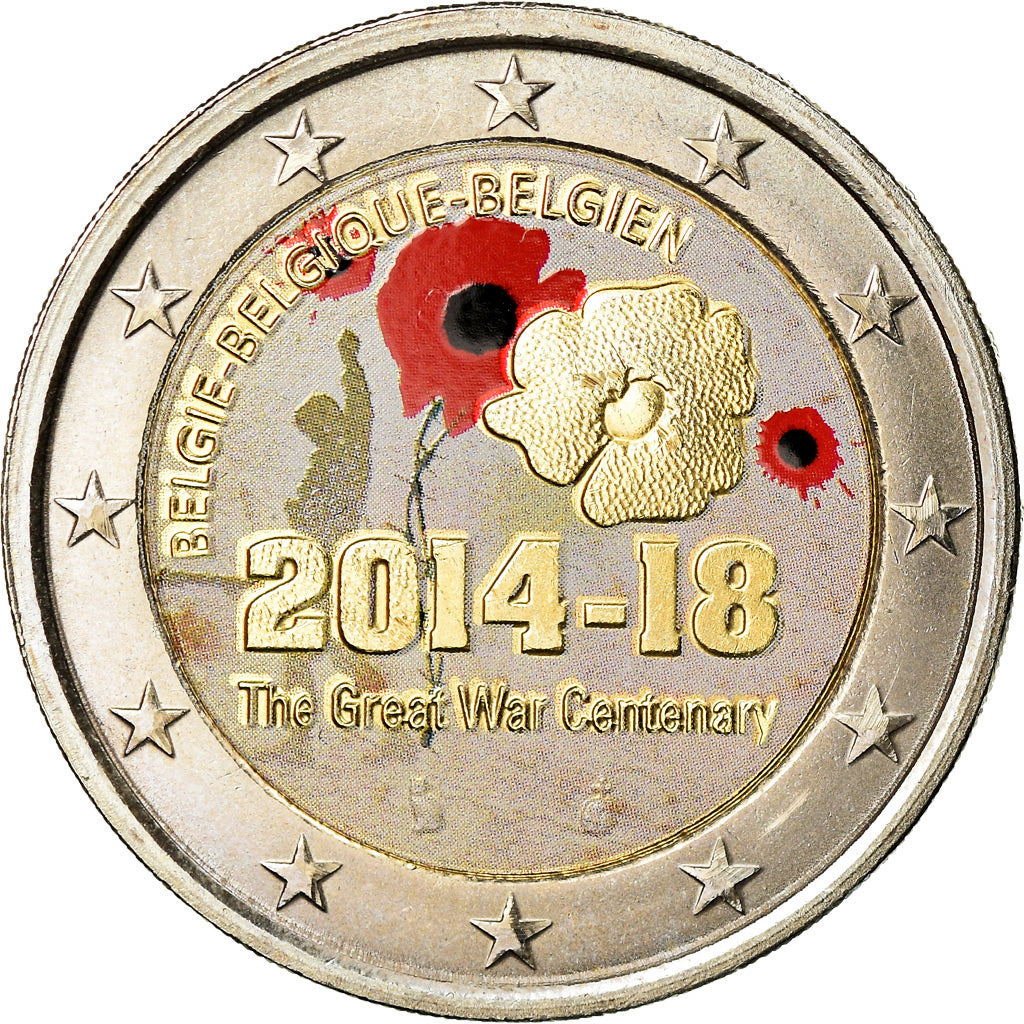 Belgium, 2 Euro, The Great War Centenary, 2014, Colorised, MS(63), Bi-Metallic