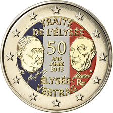 France, 2 Euro, Traité de l'Elysée, 2013, Colorised, MS(63), Bi-Metallic