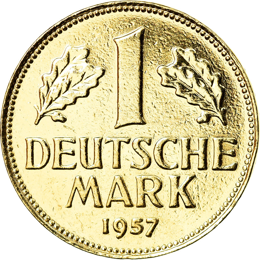 Coin, GERMANY - FEDERAL REPUBLIC, Mark, 1957, Stuttgart, MS(63), Gold plated