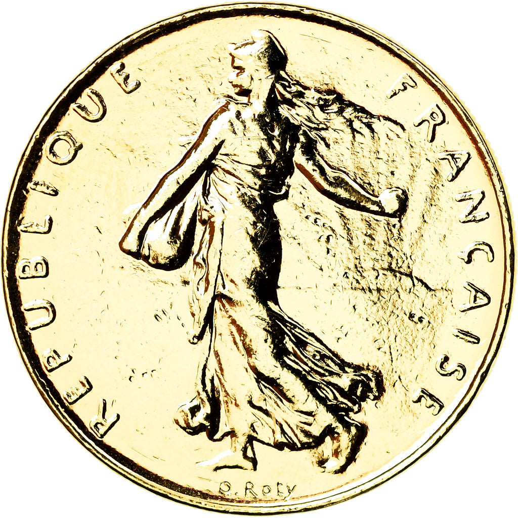 Coin, France, Franc, 1976, MS(63), Gold plated