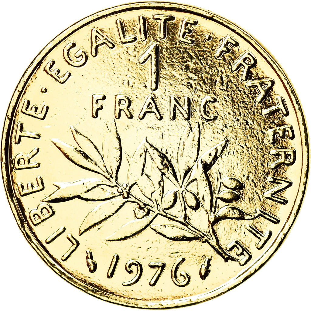 Coin, France, Franc, 1976, MS(63), Gold plated