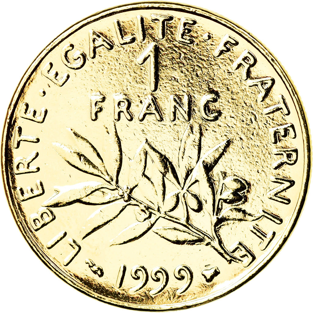 Coin, France, Franc, 1999, MS(63), Gold plated