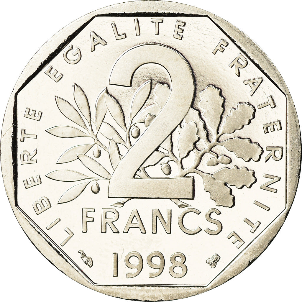 Moneda, Francia, Semeuse, 2 Francs, 1998, Paris, Proof, FDC, Níquel, KM:942.2