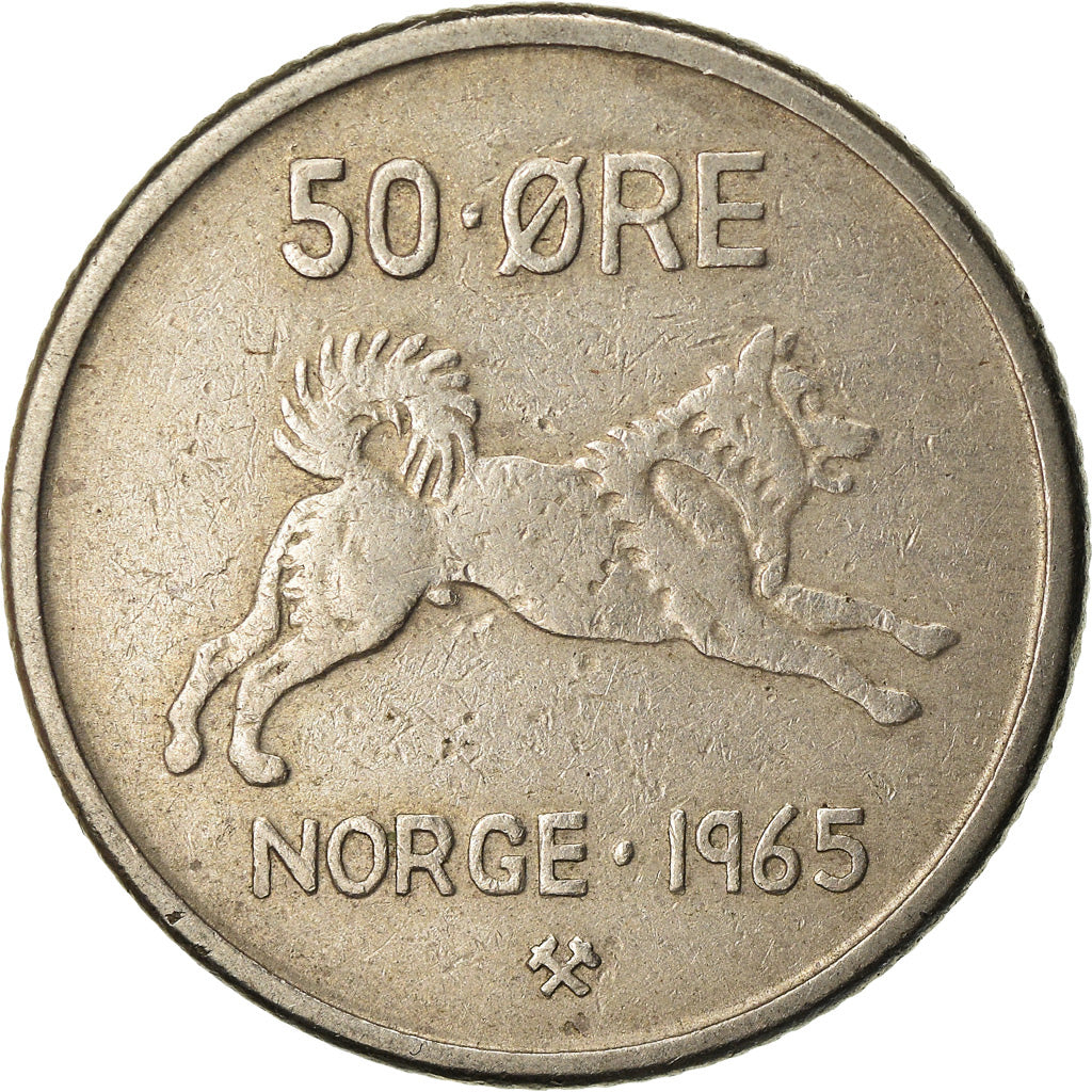 Coin, Norway, Olav V, 50 Öre, 1965, EF(40-45), Copper-nickel, KM:408