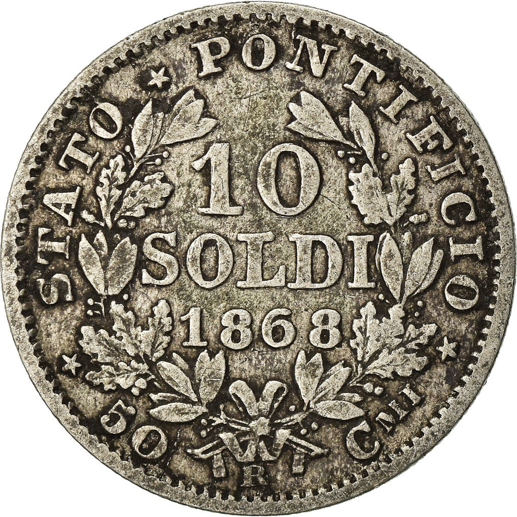 Moneda, Estados italianos, PAPAL STATES, Pius IX, 10 Soldi, 50 Centesimi, 1868