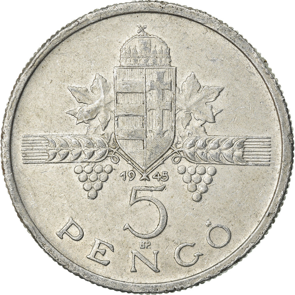 Coin, Hungary, 5 Pengö, 1945, Budapest, EF(40-45), Aluminum, KM:525