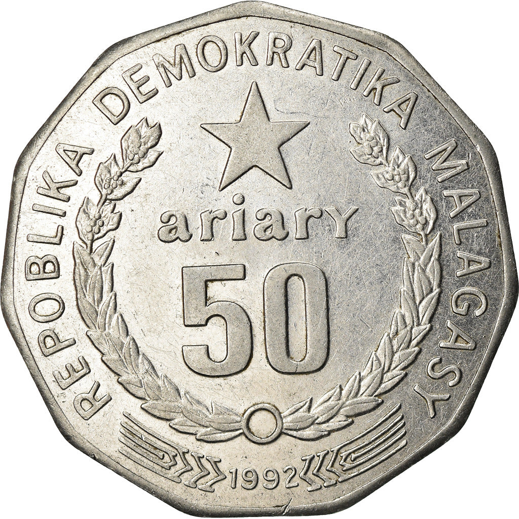 Coin, Madagascar, 50 Ariary, 1992, EF(40-45), Stainless Steel, KM:20
