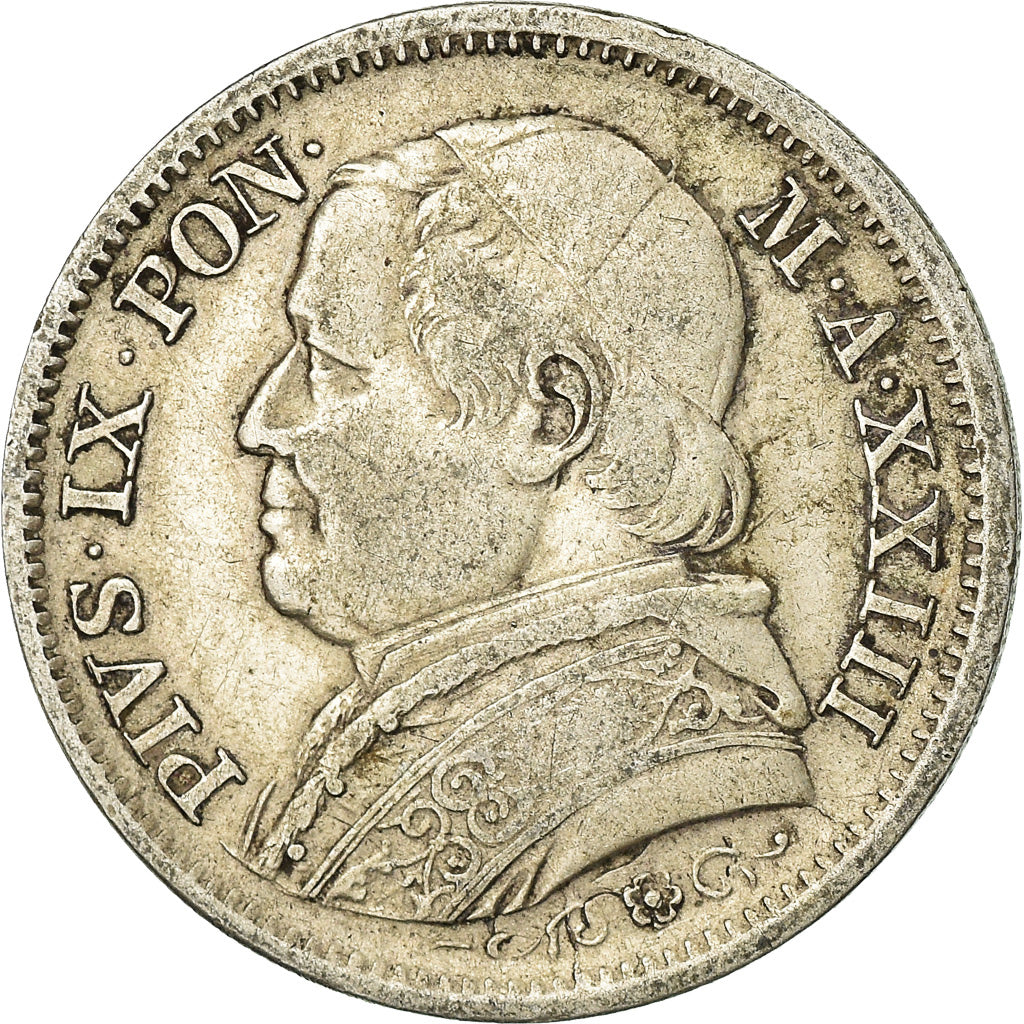 Coin, ITALIAN STATES, PAPAL STATES, Pius IX, Lira, 1868, VF(30-35), Silver