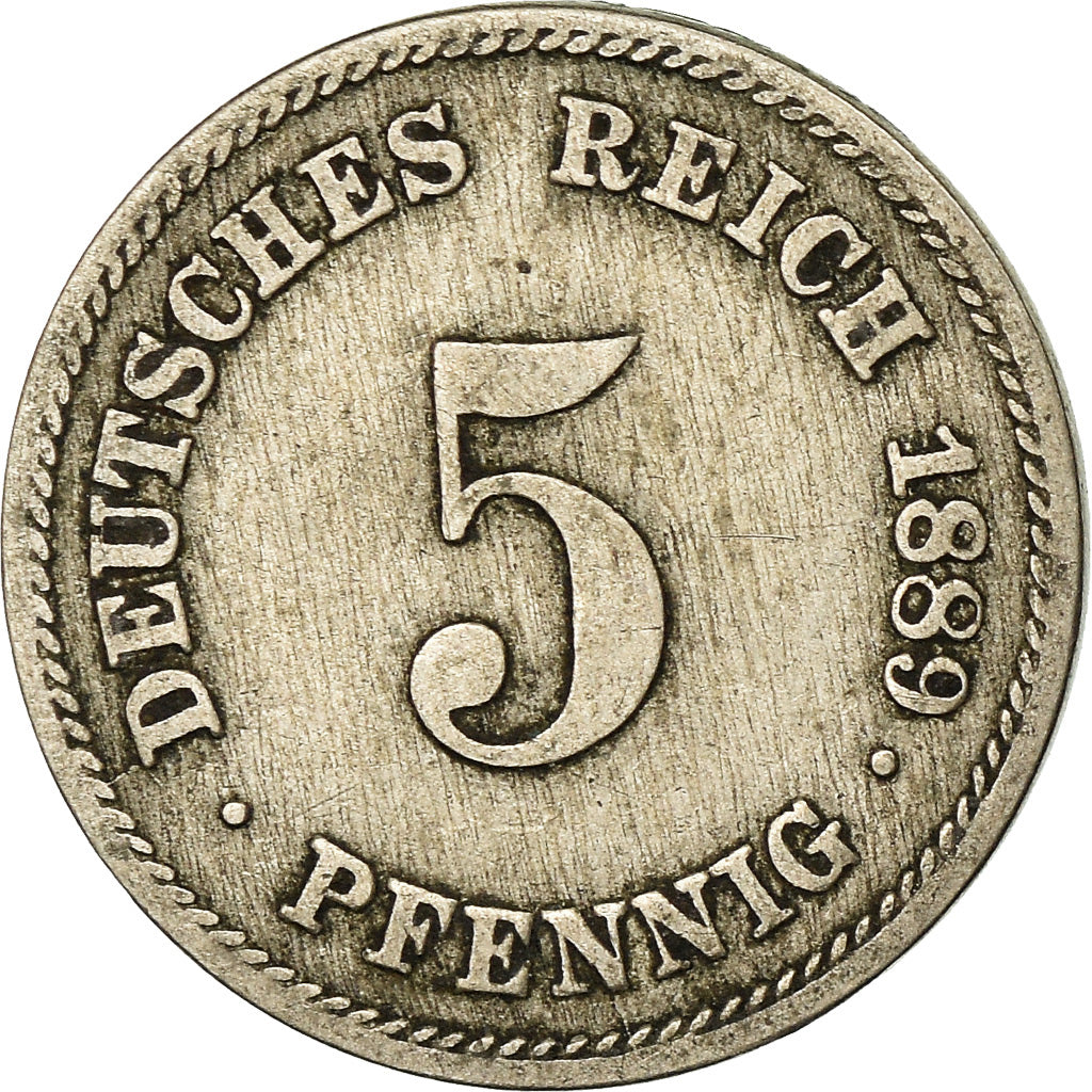 Moneta, GERMANIA - IMPERO, Wilhelm I, 5 Pfennig, 1889, Karlsruhe, MB