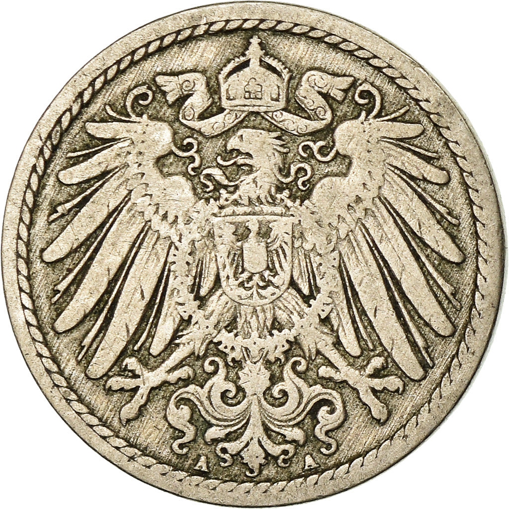 Moneda, ALEMANIA - IMPERIO, Wilhelm II, 5 Pfennig, 1890, Berlin, BC+, Cobre -