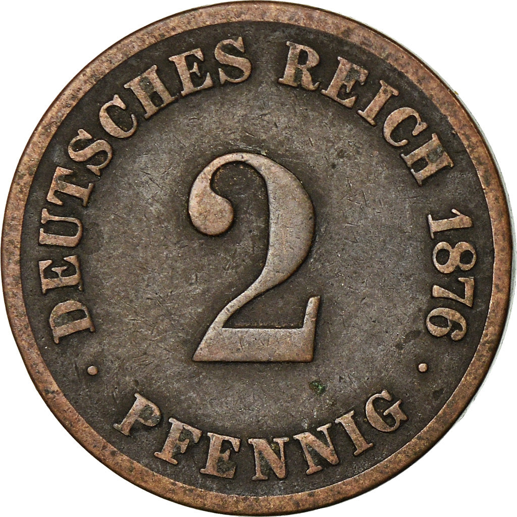 Coin, GERMANY - EMPIRE, Wilhelm I, 2 Pfennig, 1876, Frankfurt, VF(20-25)