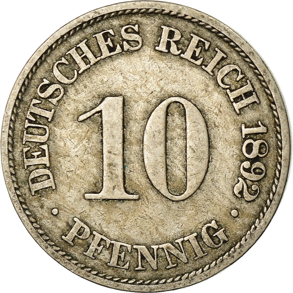 Coin, GERMANY - EMPIRE, Wilhelm II, 10 Pfennig, 1892, Berlin, EF(40-45)