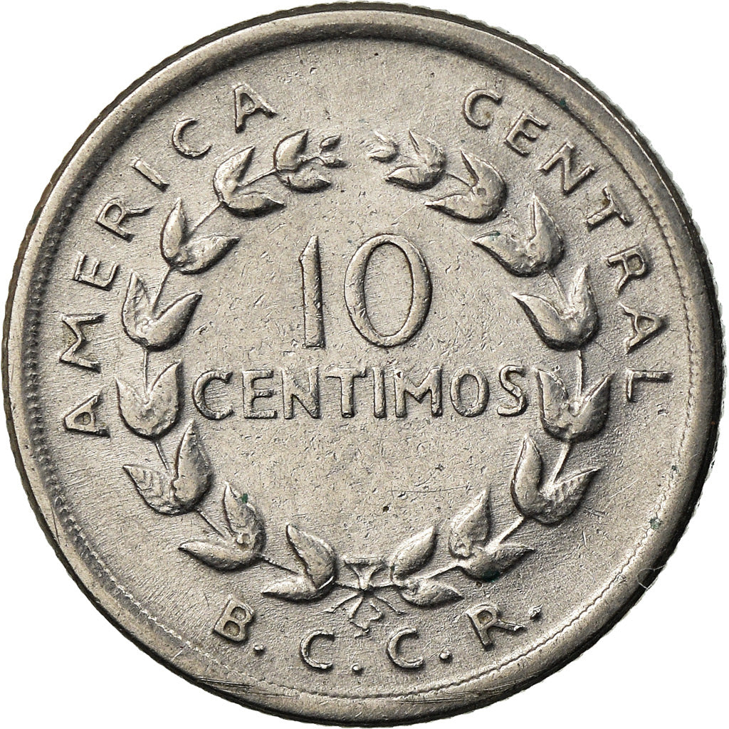 Moeda, Costa Rica, 10 Centimos, 1953, AU(55-58), Aço Inoxidável, KM:185.1a
