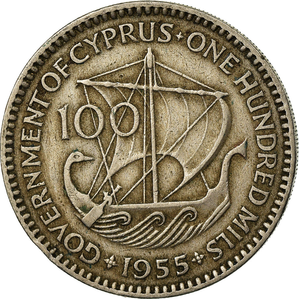 Coin, Cyprus, 100 Mils, 1955, EF(40-45), Copper-nickel, KM:37