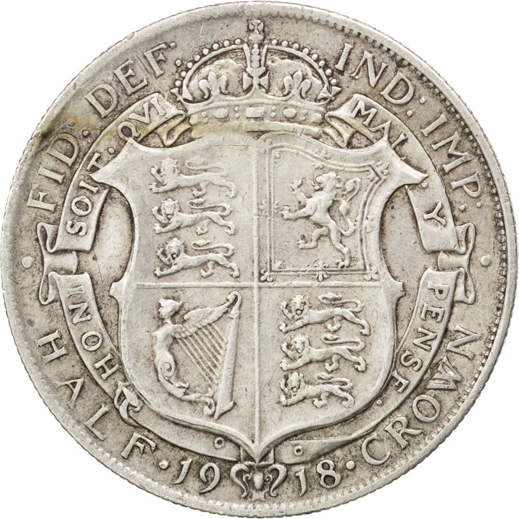 GREAT BRITAIN, 1/2 Crown, 1918, KM #818.1, EF(40-45), Silver, 32.3, 14.07