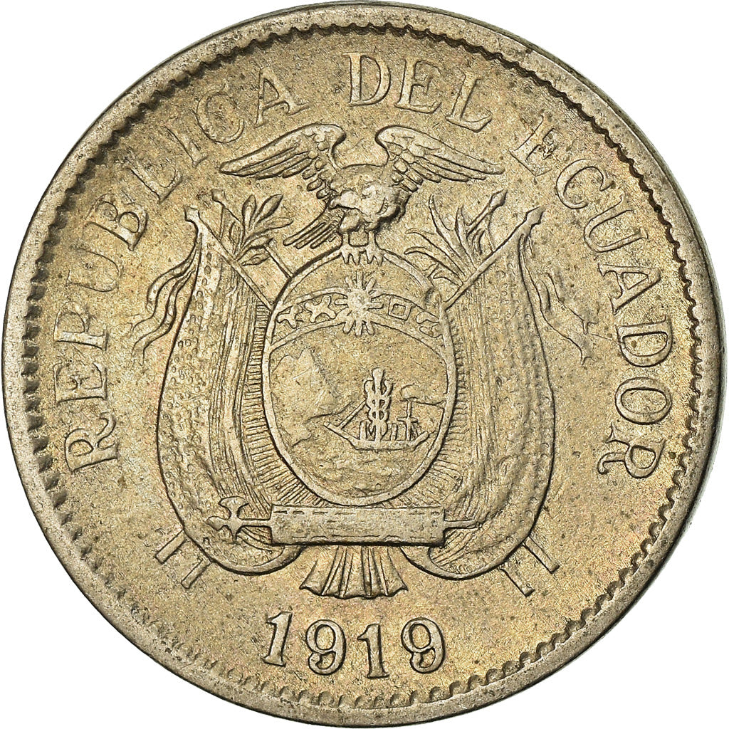 Moneda, Ecuador, 5 Centavos, Cinco, 1919, MBC, Cobre - níquel, KM:63