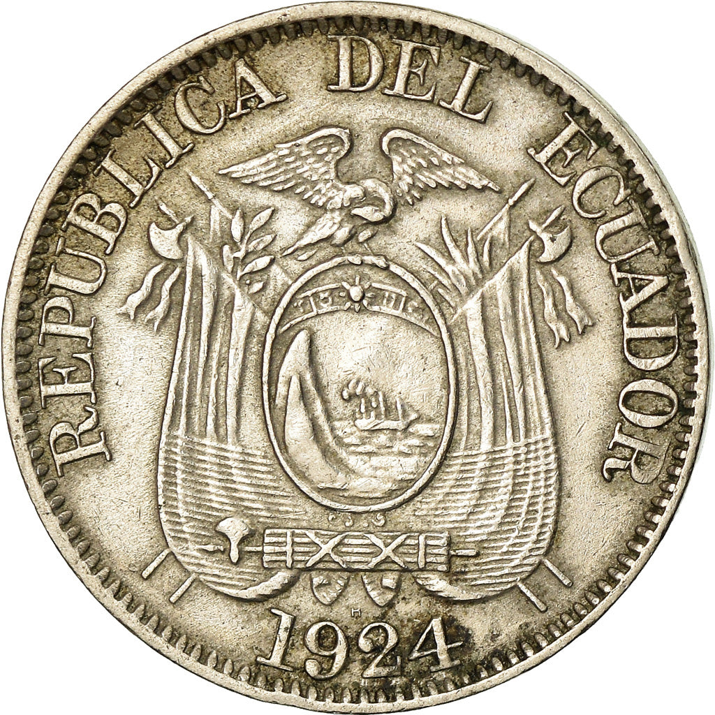 Coin, Ecuador, 10 Centavos, Diez, 1924, Heaton, Birmingham, EF(40-45)