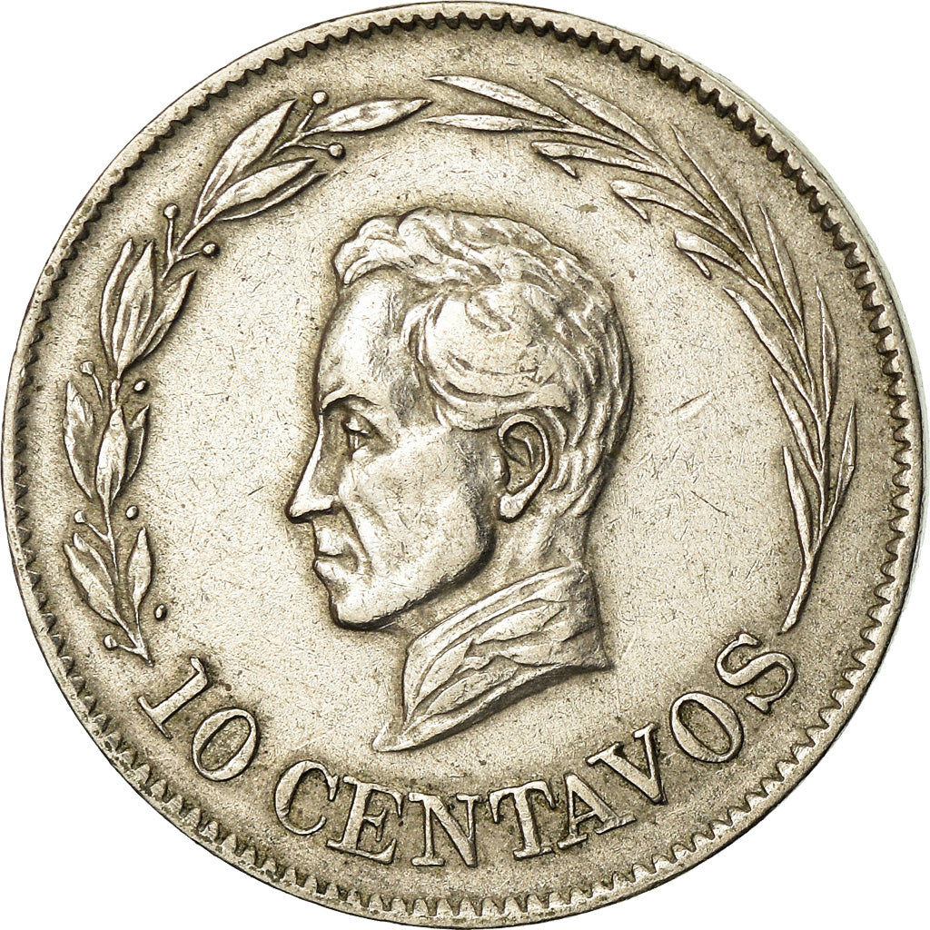 Coin, Ecuador, 10 Centavos, Diez, 1924, Heaton, Birmingham, EF(40-45)