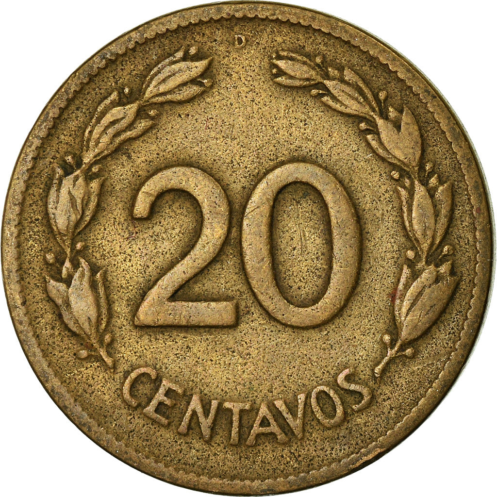 Coin, Ecuador, 20 Centavos, 1944, Denver, VF(30-35), Brass, KM:77.1a