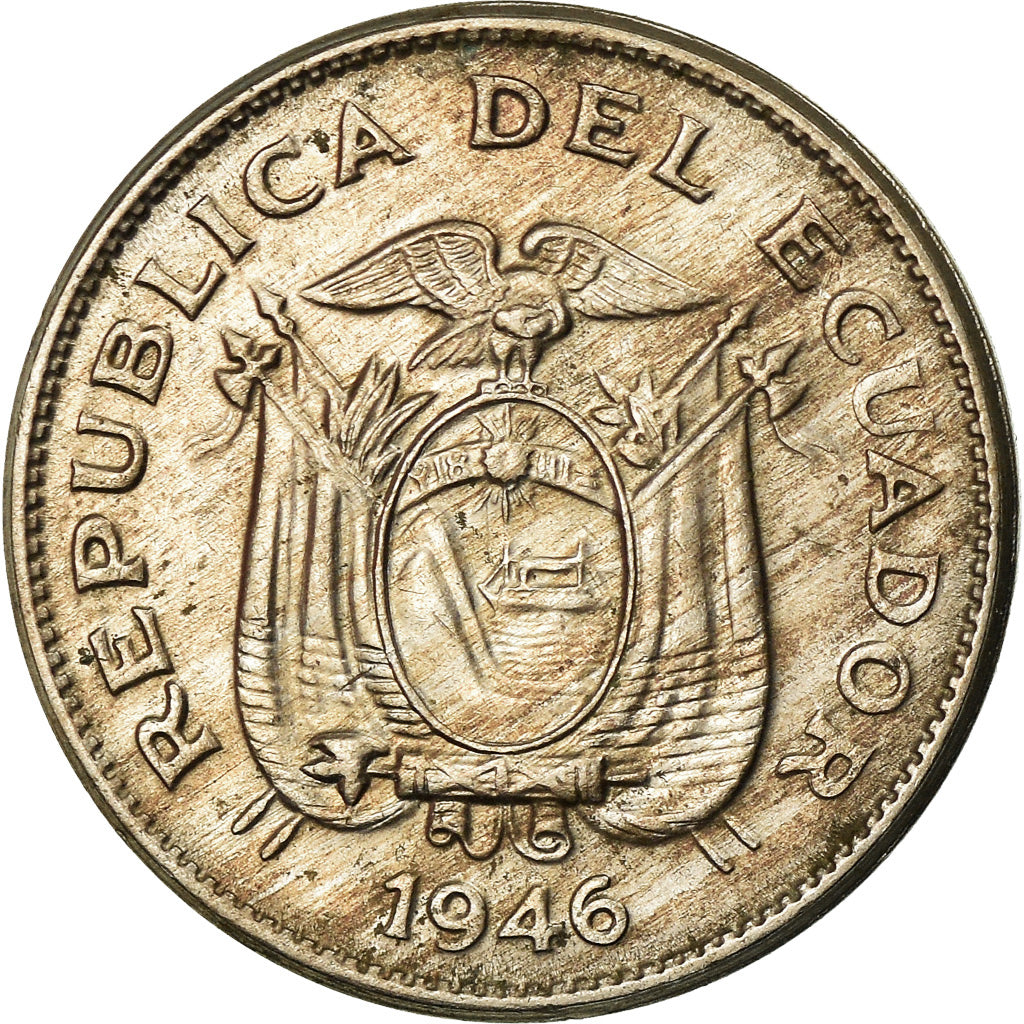 Coin, Ecuador, 10 Centavos, Diez, 1946, Philadelphia, EF(40-45), Copper-nickel