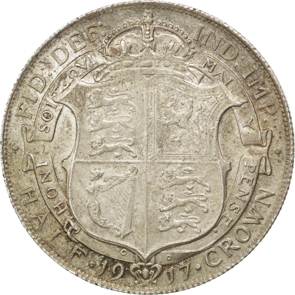 GREAT BRITAIN, 1/2 Crown, 1917, KM #818.1, EF(40-45), Silver, 32.3, 14.14