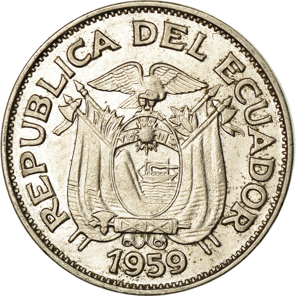 Coin, Ecuador, 20 Centavos, 1959, EF(40-45), Nickel Clad Steel, KM:77.1c