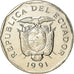 Moneta, Ekwador, 10 Sucres, Diez, 1991, EF(40-45), Nikiel powlekany stalą
