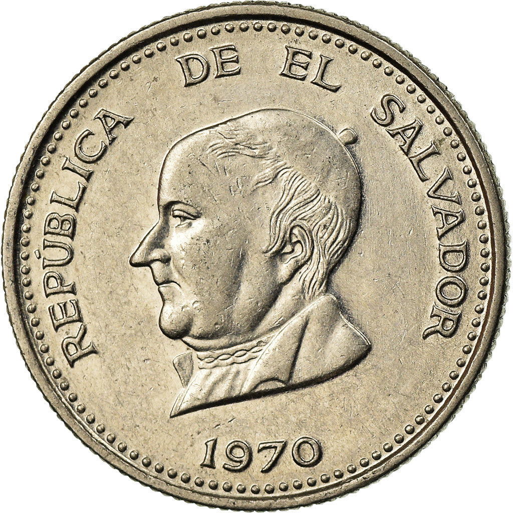 Moneda, El Salvador, 25 Centavos, 1970, MBC, Níquel, KM:139