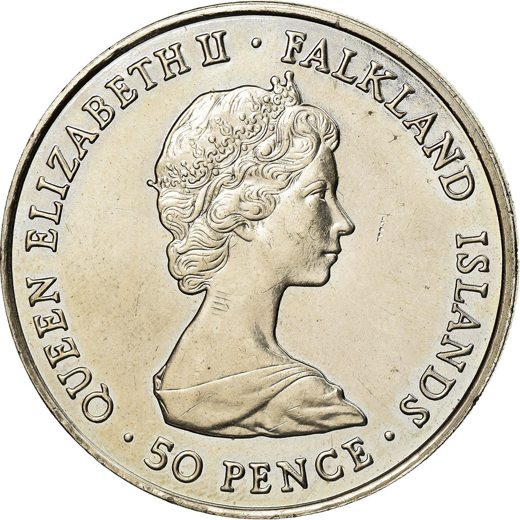 Coin, Falkland Islands, Elizabeth II, 50 Pence, 1980, AU(55-58), Copper-nickel