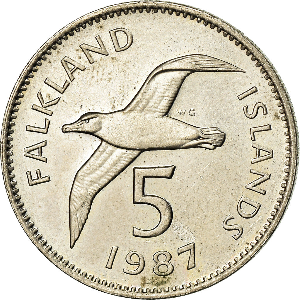 Coin, Falkland Islands, Elizabeth II, 5 Pence, 1987, EF(40-45), Copper-nickel