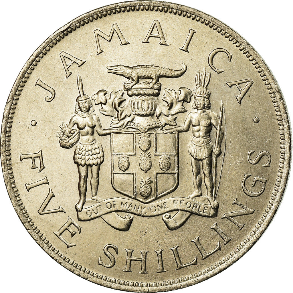 Coin, Jamaica, Elizabeth II, 5 Shilling, 1966, AU(55-58), Copper-nickel, KM:40